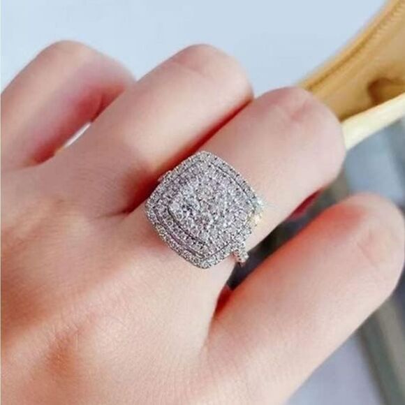 White Baguette 3 Ct. Diamond Ring 14K White Gold on 925 Silver - Picture 6 of 8